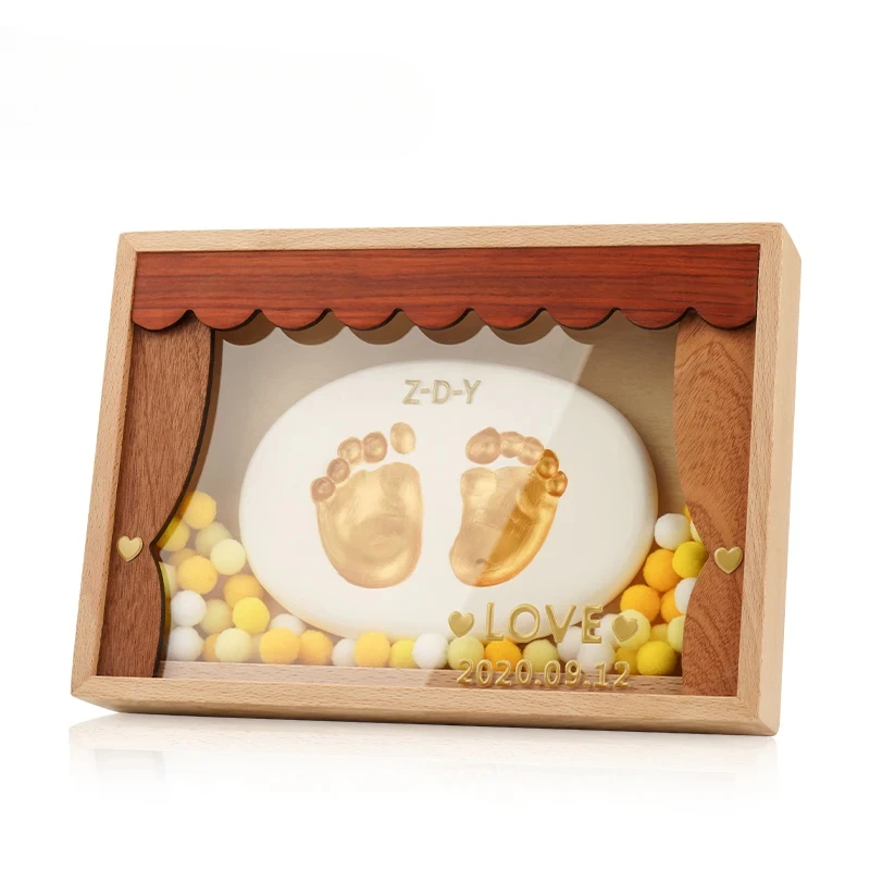 Hand and Foot Footprints Baby Souvenir Newborn One Month Old Baby Hand and Foot Inkpad Photo Frame a Hundred Days Gift