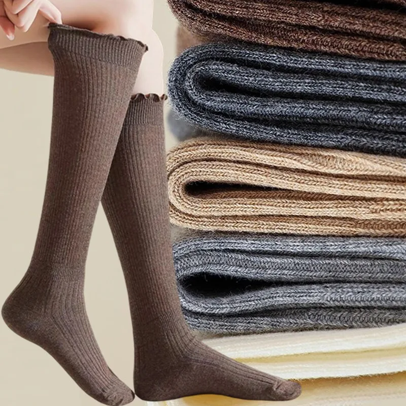 New JK Ruffled Edge Slouchy Socks Japanese Style Kawaii Knee Sock Classic Stretchy Stocking for Autumn Winter Cosplay Daily Wear