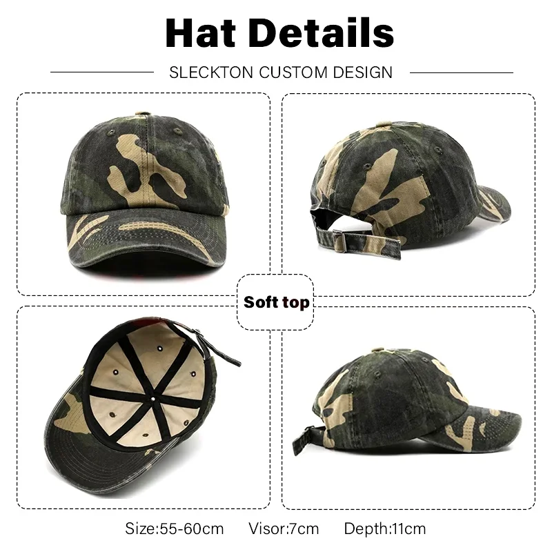 SLECKTON Custom Logo Baseball Cap Unisex Summer Camouflage Embroidery Design Brand Picture Print DIY Sun Hat for Men view 2