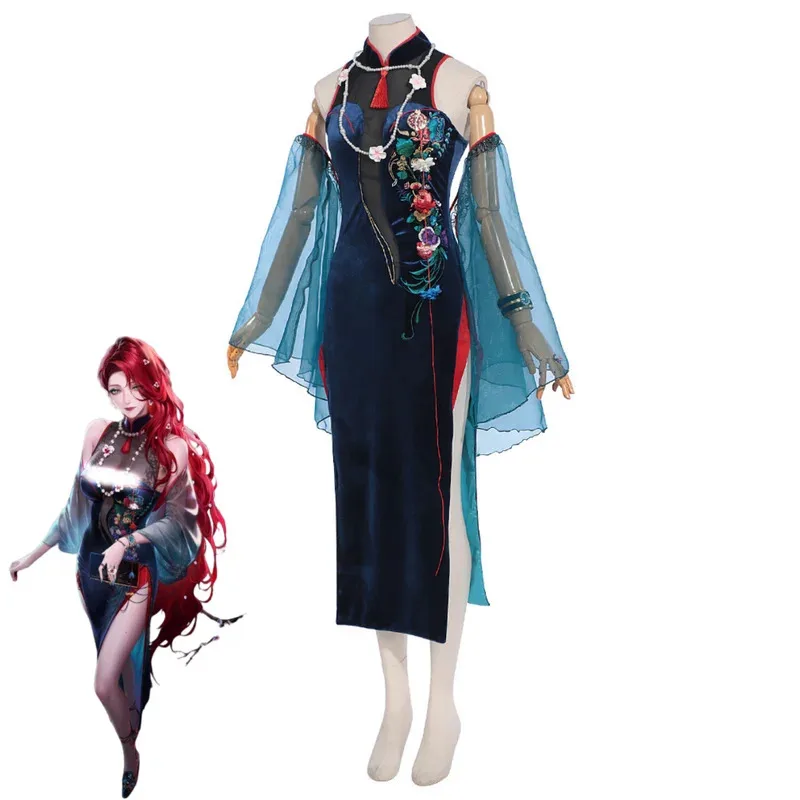 2025 11 لعبة الطريق إلى أي مكان كابيرنت تأثيري حلي النمط الصيني شيونغسام فستان شعر مستعار أحمر امرأة مثير مهرجان التقليدية البدلة