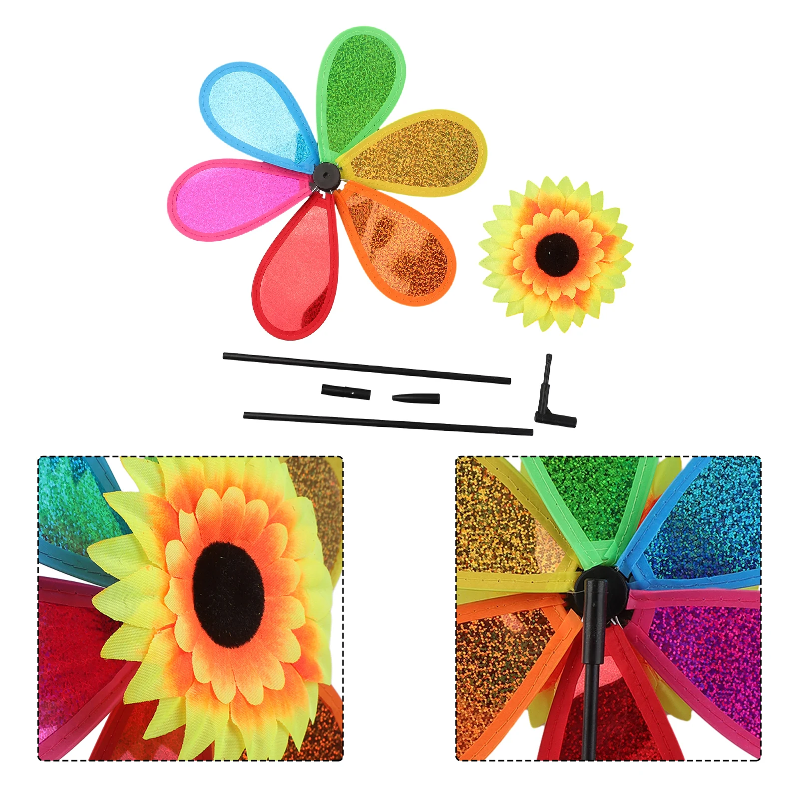 1 Stück Sonnenblumen-Windmühle mit Bunten Pailletten für Haus, Garten, Camping, Picknick und Dekoration