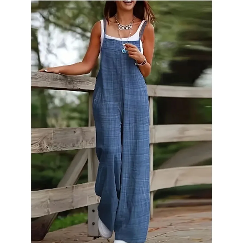 

Women's Loose Casual Jumpsuit with Susp And kets Low Waist ort Pants 00% Cotton Spring Season Faion Ladies' One-...
