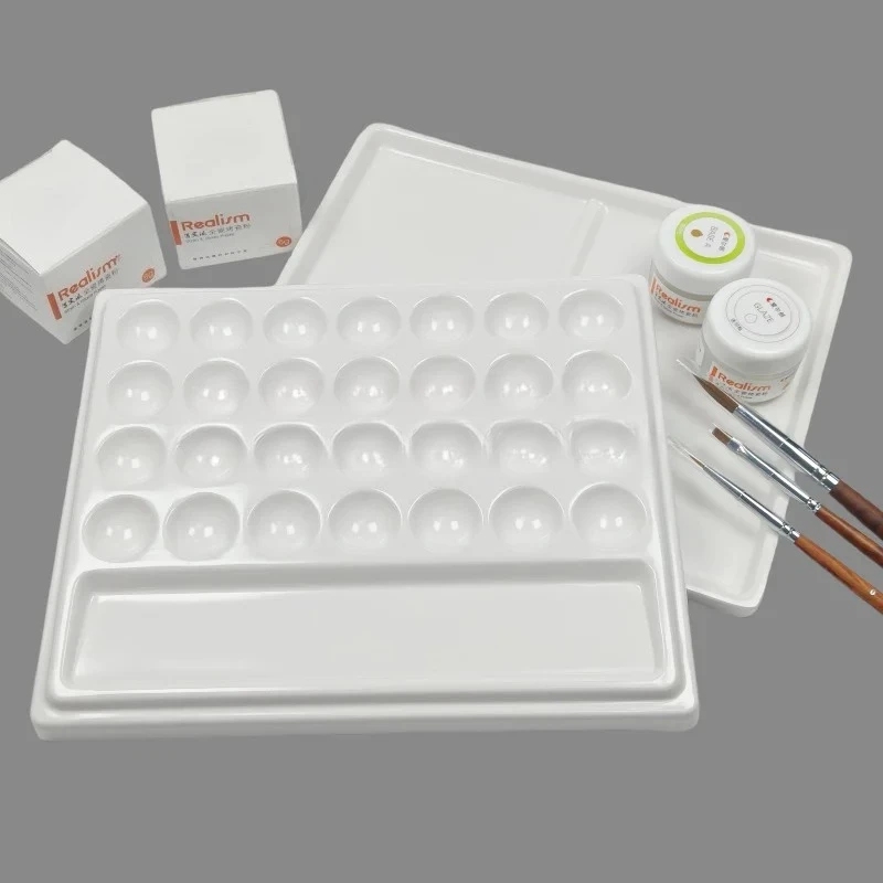 1Set 28 Slot Imitation Ceramic Palette Dental Lab Equipment Porcelain Mixing Watering Moisturizing Plate with Cover