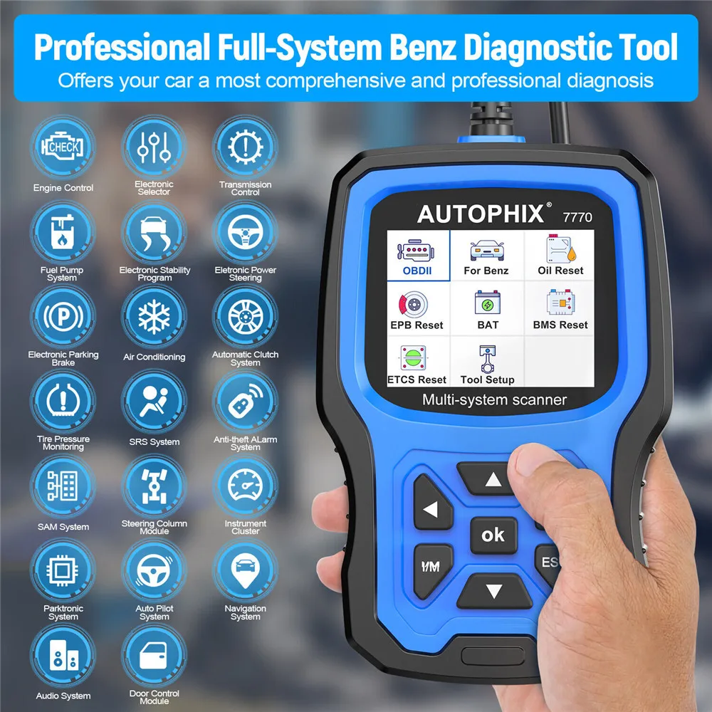 AUTOPHIX 7770 OBD2 Scanner Full Systems for Mercedes Benz DPF Oil Reset TPMS ABS EPB Car Diagnostic Tool Battery Resgistration