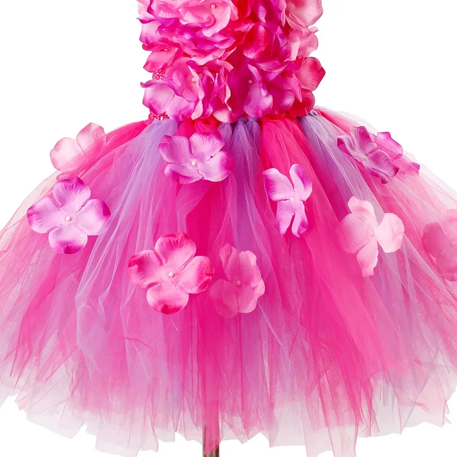 Kids Princess Dress Hydrangea Flower Tutu Dress for Girls Wedding Birthday Party Photo Petals Dress Handmade Kids Pageant Dress view 5