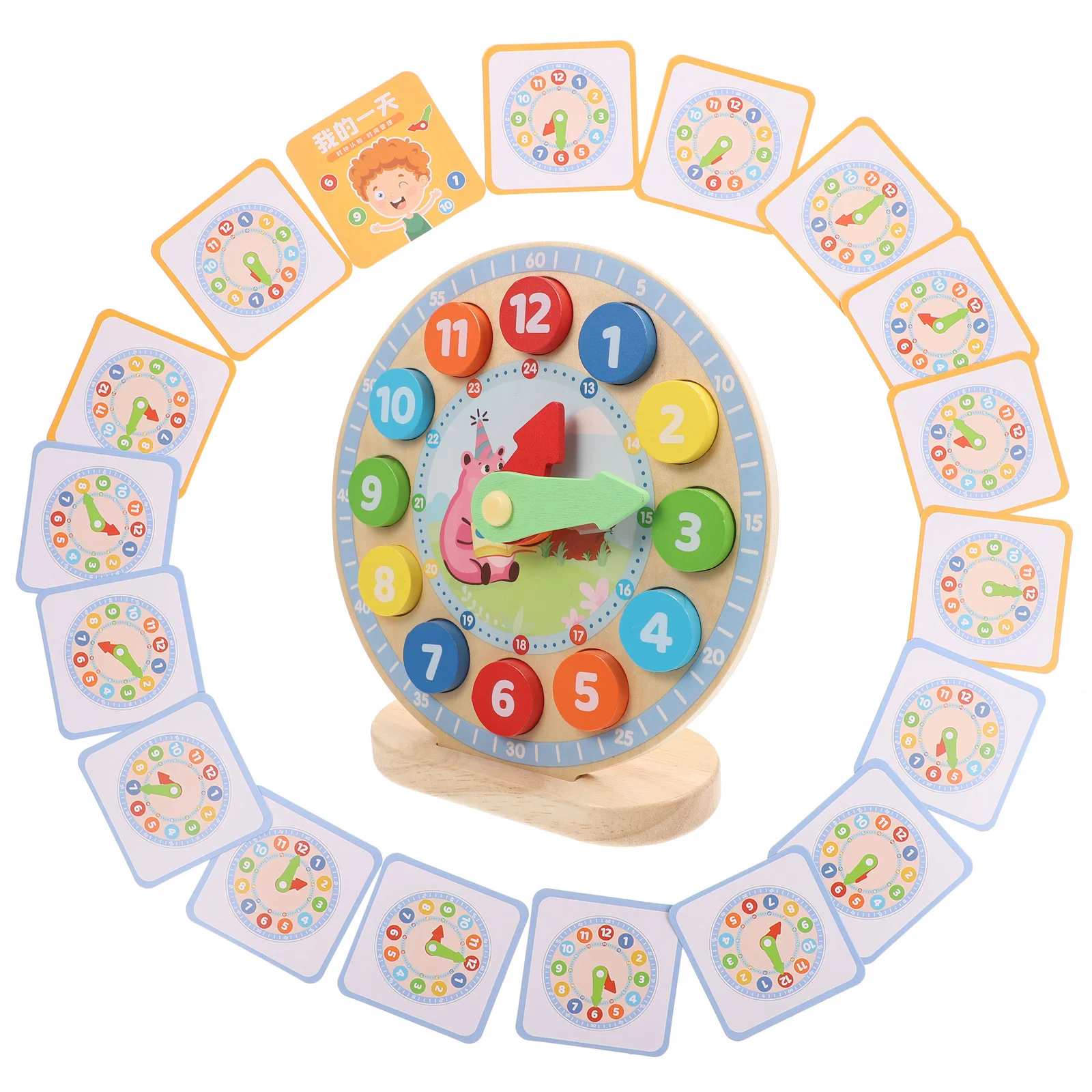 Kids Wooden Clock Learning Educational Number Cognition Creative Interactive Early Education Plaything Colorful Time Teaching