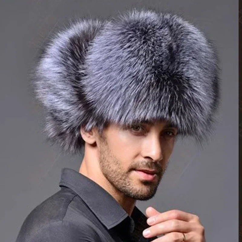 Russian Bomber Hat Men Winter Hats with Earmuffs Trapper Earflap Cap Man Thick Faux Fur Ushanka Cap Leather PU