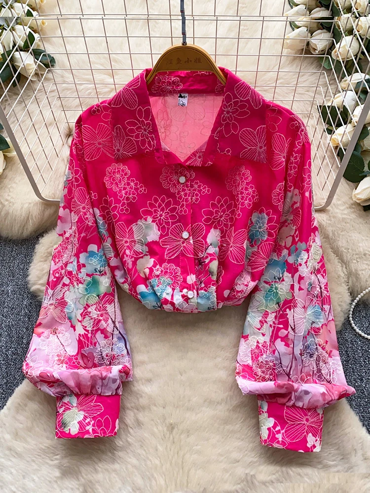 

Женская рубашка с вышивкой, отложной воротник с французским принтом, рубашка с длинными рукавами, свободный универсальный простой топ, блузка, женский топ BL319