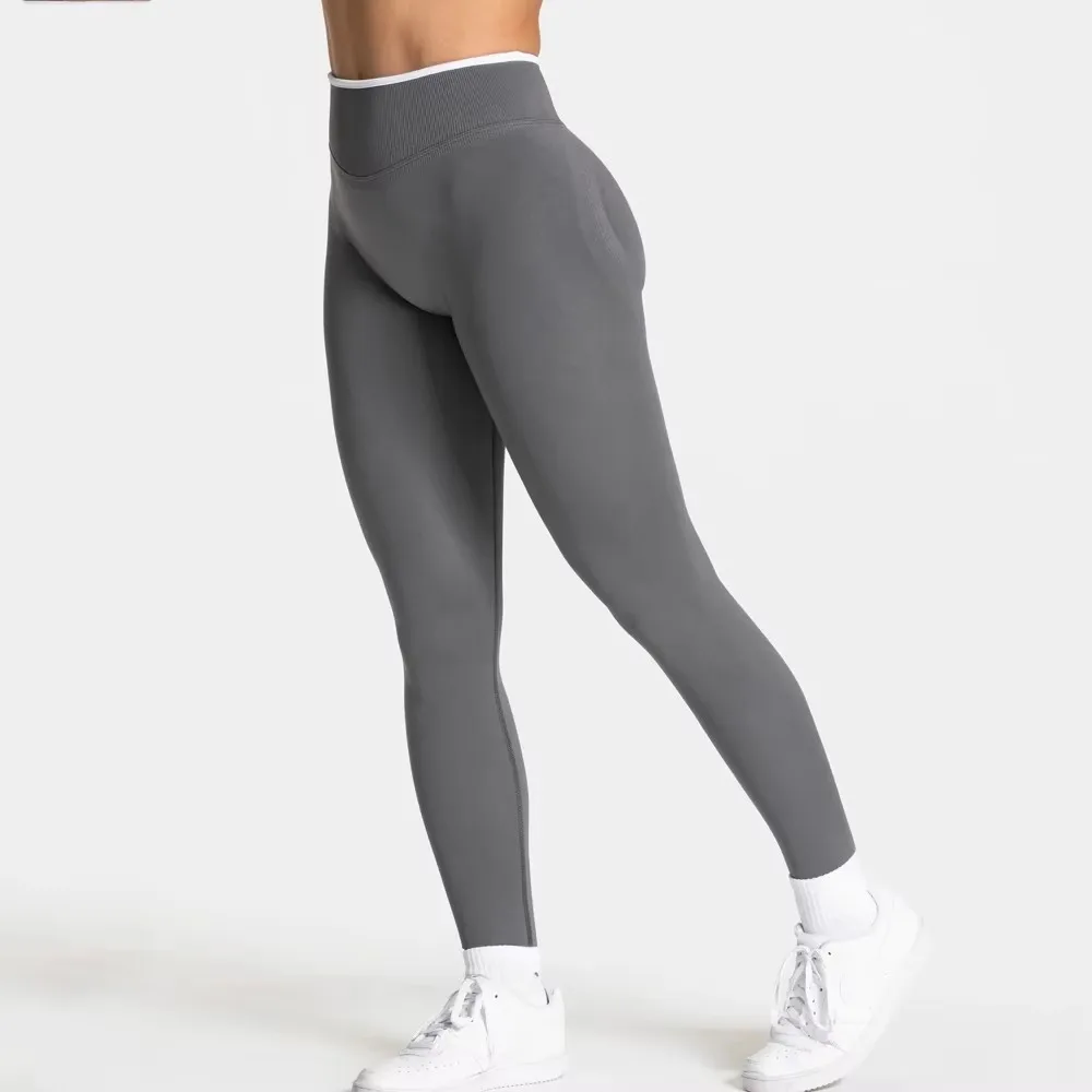 Seamless Yoga Leggings Women Scrunch Butt Lifting Gym Legging Running Workout Yoga Pants White Edge Waist Sports Tights