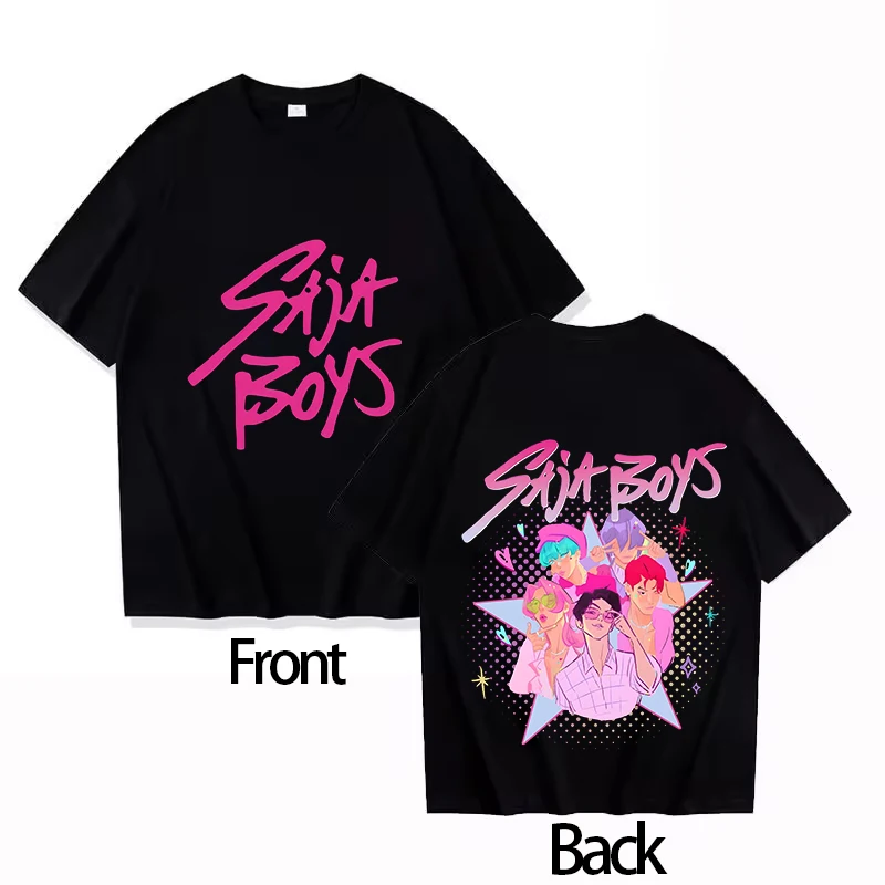 2025 Saja بنين القطن الجولة الرقبة صبي GirlsT-shirt KPOP شيطان هنتر الرجال قصيرة الأكمام مريحة الكبار أعلى الوالدين والطفل S-3XL