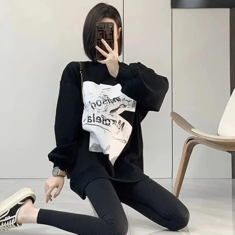 

Spring and Autumn Pullovers New In Black Women's Sweatshirts Xxl Dropshiping 2000s Korean Fashion Popular Clothes M E Female Top
