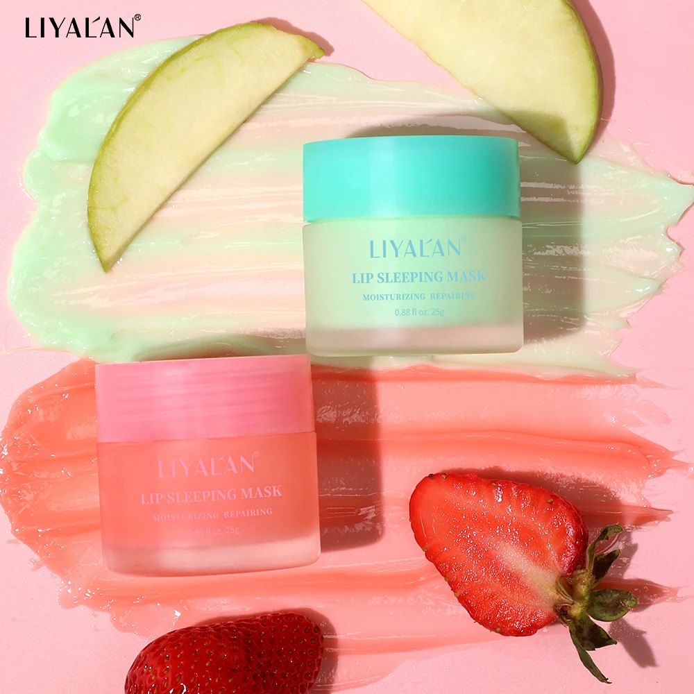 Liyalan Lippen Schlaf maske Nacht Lippen Pflege Kollagen Feuchtigkeit creme glatte Trockenheit pflegende Lippen linie Creme Frucht rosa Lippen balsam 25g