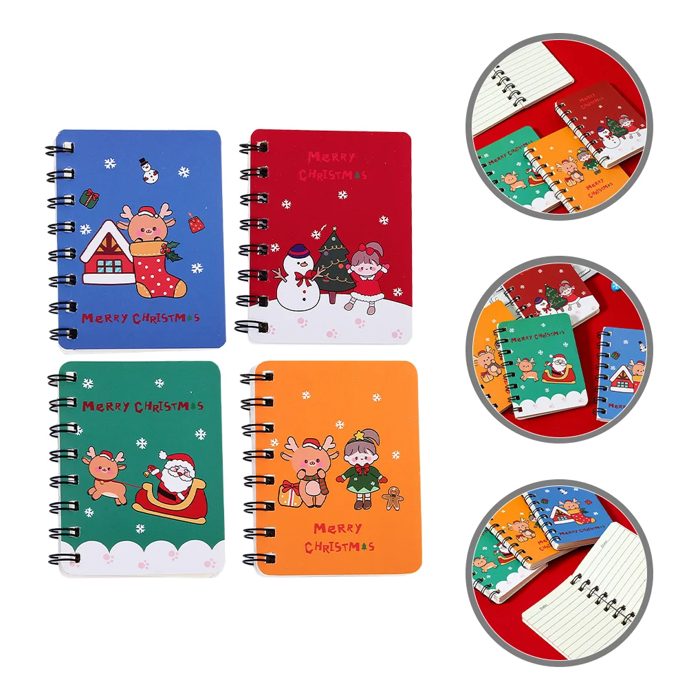 4 Pcs Christmas Sto Study Notes Small Notebooks Spiral Mini Notepads Horizontal Grid Writing Accessories Office Student