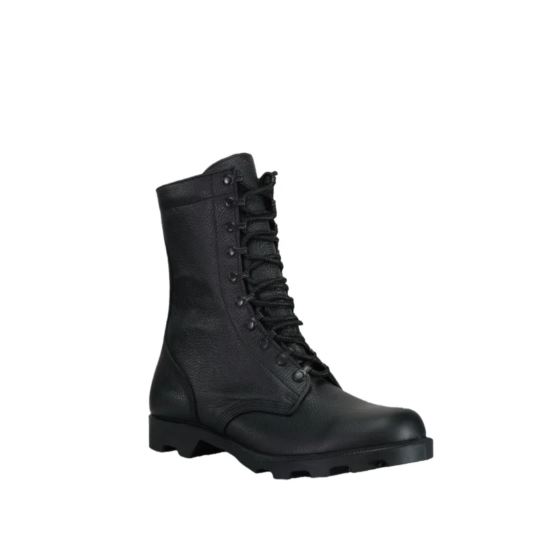 Black embossed cowhide jungle boots tactical boots rubber molded shoes waterproof and wear-resistant