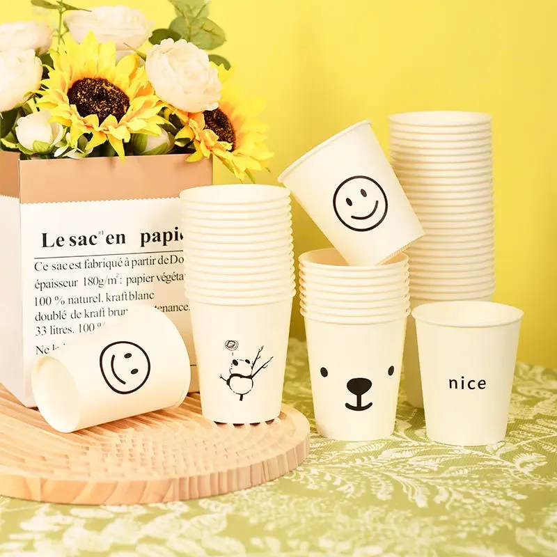 

50pcs 250ml White Paper Cups Personalized Disposable Coffee Tea Milk Cup Drinking Accessories Camping Party Supplies 종이컵