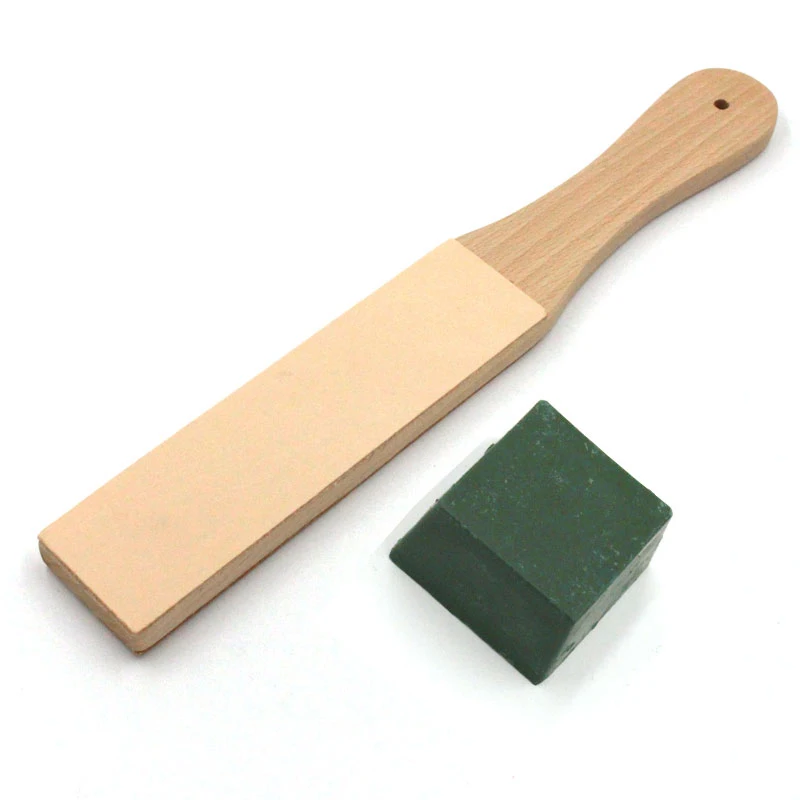 Faux Leather Knife Sharpening Strop Wooden Handle, Sharpening Wax, Double-Sided Vegetable Tanned Leather, Handmade Carving Tools