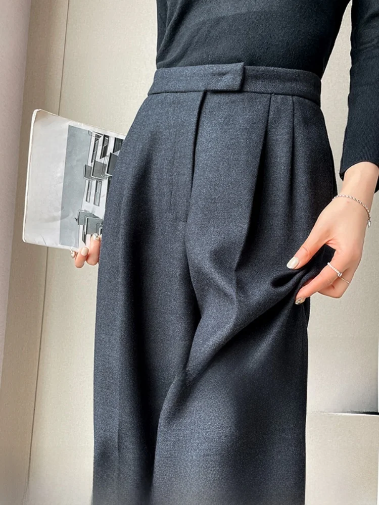 

Шерстяные брюки с высокой талией и широкими штанинами для женщин, повседневные, в корейском стиле, Tagkita