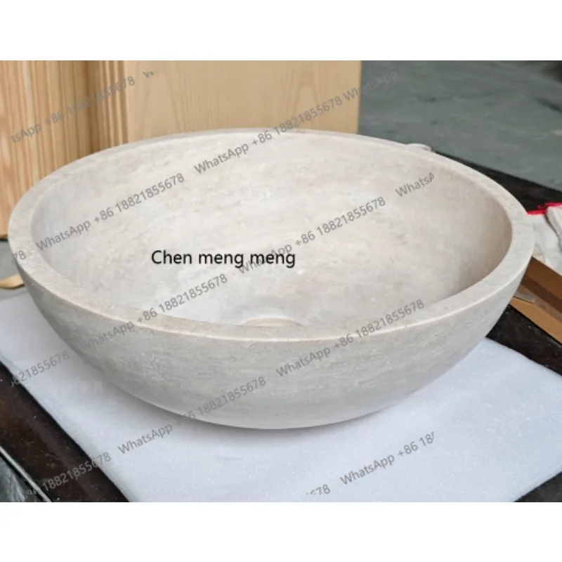 

Современная дизайнерская элитная полированная раковина из травертина для ванной комнаты, устанавливаемая на столешницу, с дренажным отверстием, для спальни и квартиры