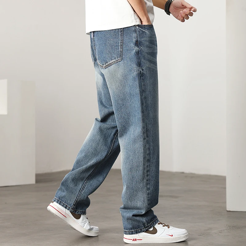 

Мужские прямые широкие джинсы свободного кроя на весну-осень, модные брюки из 100% хлопка, молодежный стиль