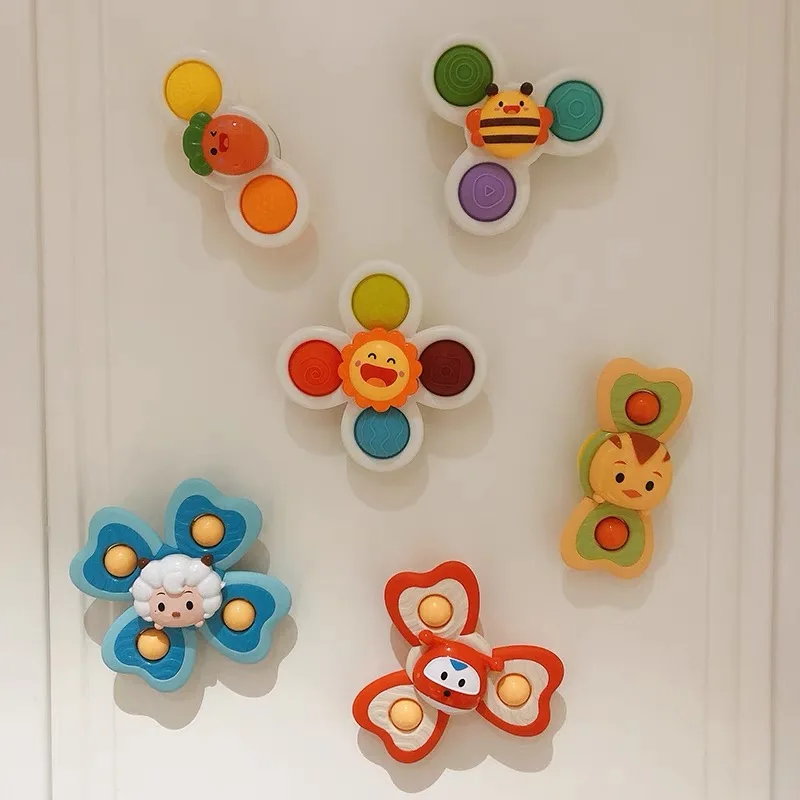 3Pcs Novelty Fidget Suction Cup Spinner Toy For Baby Cartoon Insect Rotating Rattle Educational Baby Games Bath Toys For Childre