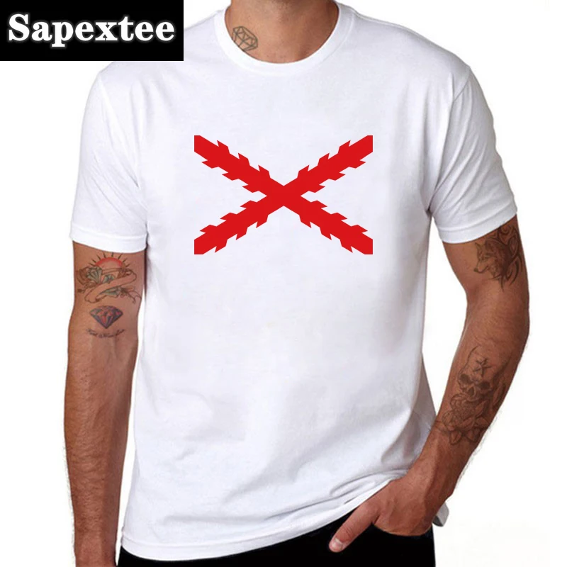 Sapextee, camiseta con banderas Borgoña del imperio español, camisetas con estampado de cruz Borgoña para hombre, camisetas de moda con bandera cruzada Borgoña de España para hombre