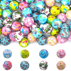 10Pcs/20pcs 15mm Easter printed round silicone beads series DIY Necklace Jewelry Plastic Pen Beaded Key Chains Bag chains beads