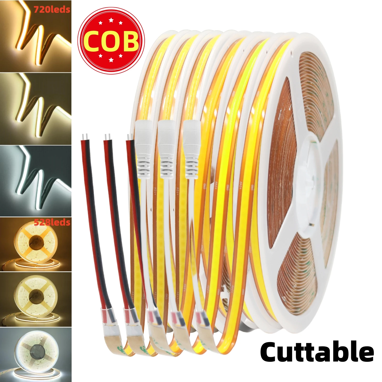 

Linear Dimmable 24V 12V COB LED Strip Light 720 528LEDs Flex Tape Ribbon RA90 3000K 4000K 6500K Lighting Cuttable at any place