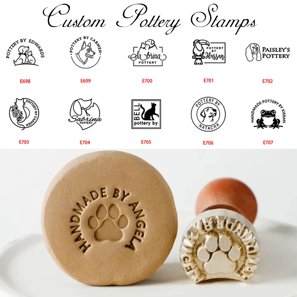 

Personalized Brass Clay Stamp Wooden Handle Custom Logo Design for Pottery/Soap/Ice Seal DIY Gift for Potter Lover