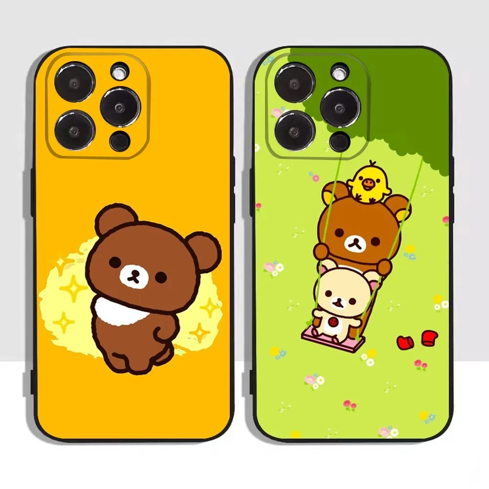 Cute R-Rilakkumas Bear Phone Case For Apple iPhone 15,14,13,12,11,XS,XR,X,8,7,Pro,Max,Plus,mini Silicone Black Cover