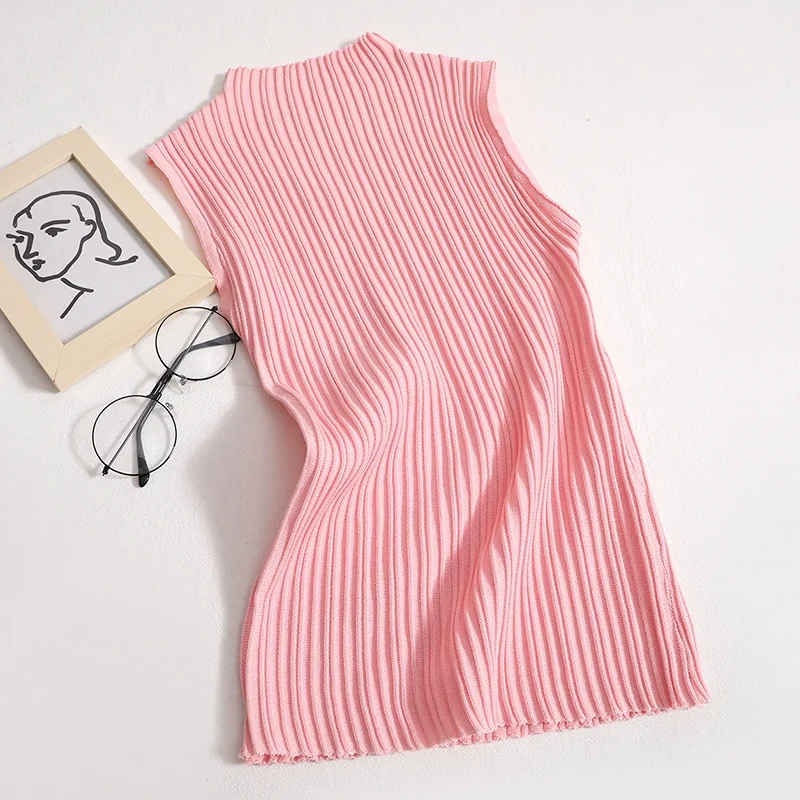 Spring Summer Knitted Simple Tank Female Sleeveless Solid Cropped T shirts Tees Tops For Women