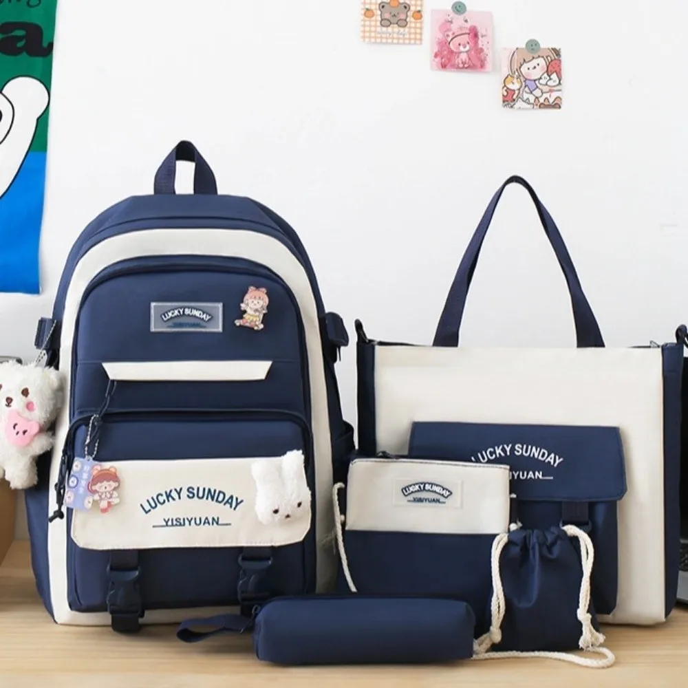 5 Pcs Cute Large Capacity Backpack Set Breathable Buckle Student Schoolbag Multifunctional Crossbody Bag School