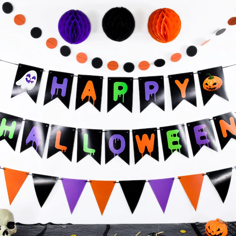 Happy Halloween Banner Swirl Paper Streamer Hanging Pennant Bunting Garland Hang Flower Ball Halloween Party Decoration Supplies