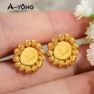 Ayong Turkish Coin Stud earrings 18k Goldめっき耳爪ドバイアラブ女性トレンディデイリージュエリーウェディングパーティーバンケットパーツ 12販売トルコのイヤリング-9