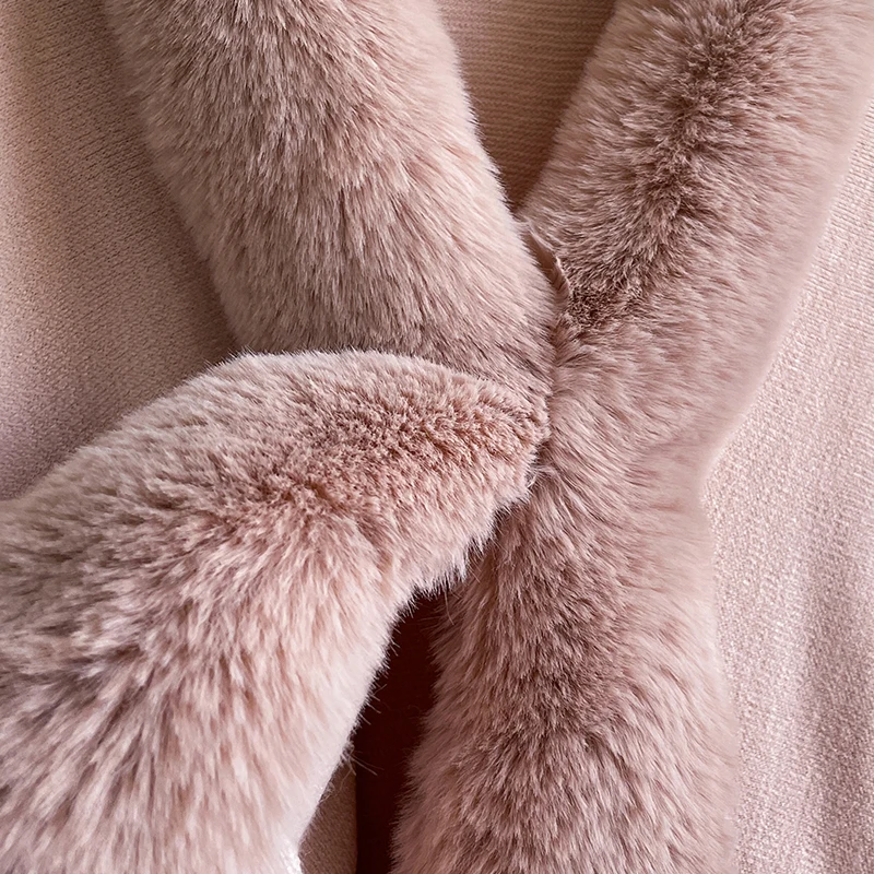 Neuer Winter-Umhang aus verdickter Nerzwolle mit vollen Borten, Kunstpelz-Umhang – Damen-Umhang mit Kapuze, lockerer Fleece-Umhang, Mantel, Partykleid, warm – Detail 16