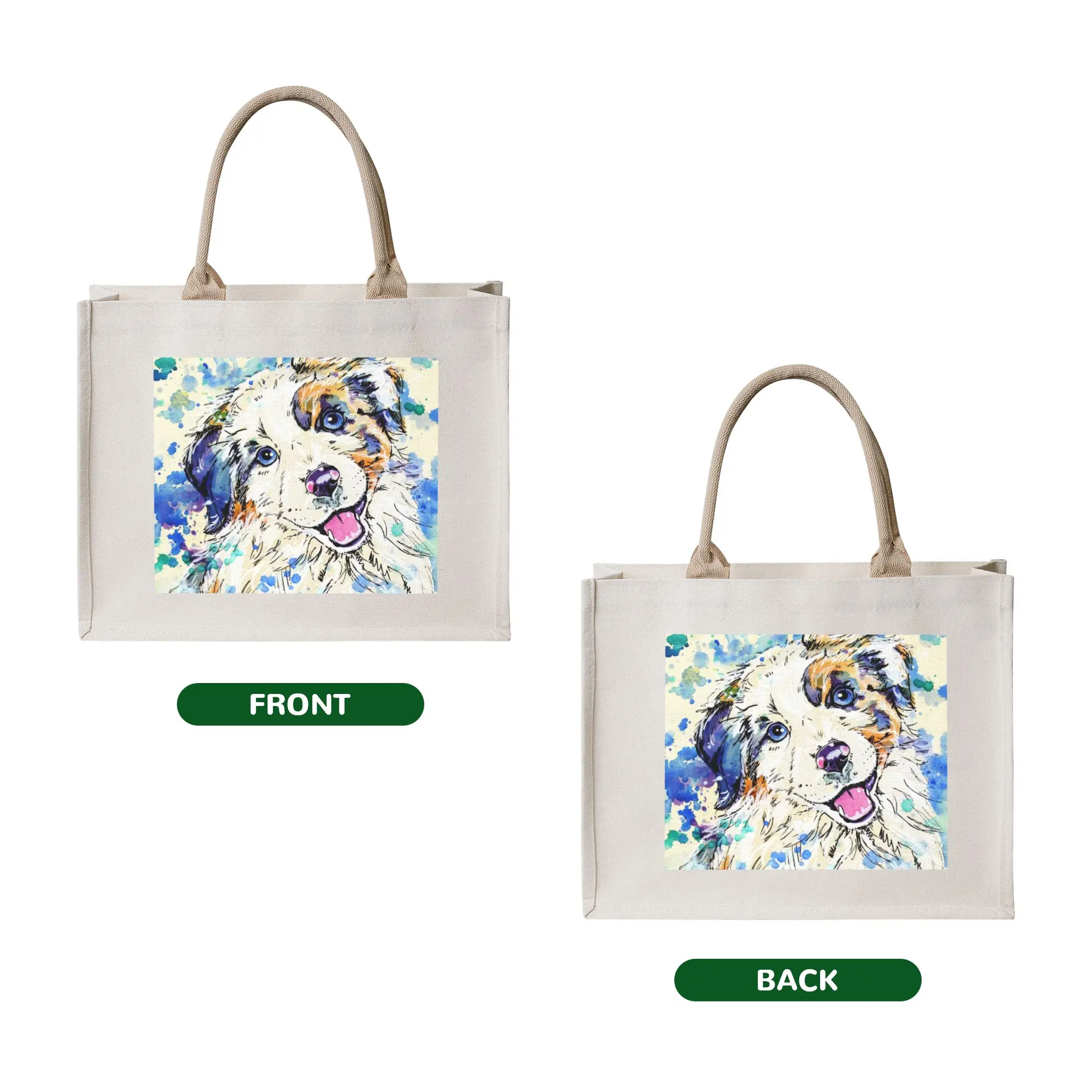 Fashion Australian Shepherd Dog Shopping Tote Bags Portable Collie Puppy Grocery Shopper Shoulder Bag