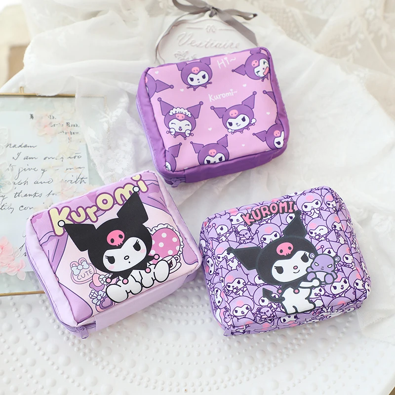 Sanrio Storage Bag Hello Kitty Kuromi Large Capacity Sanitary Napkins Bag Travel Cosmetic Bag Coin Purse Lipstick Bags