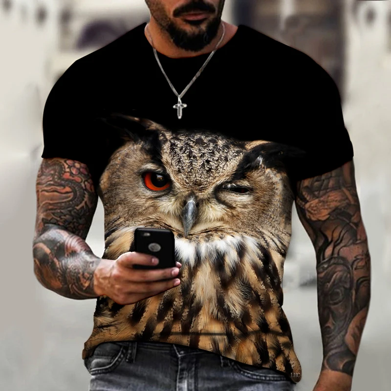 Brand Men\'s Shirt Exclusive Design Animal World Owl Summer Bird Eagle Crewneck T-shirt 3D HD Print Loose Oversized Size Clothing