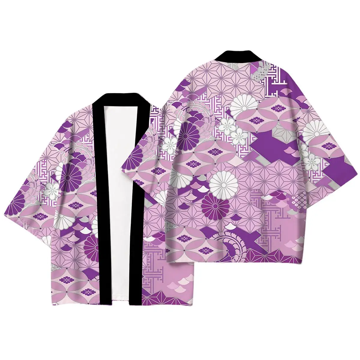 Blue Gold Maple Leaf Wave Print Kimono Cardigan Vintage Casual Japanese Traditional Clothing Unisex Loose Breathable Yukata