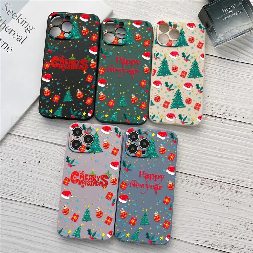 Merry Christmas Happy New Year Phone Case For iPhone 16 15 14 11 Pro Max Cases For iPhone 13 12 Mini 16 Plus XS X Silicone Cover