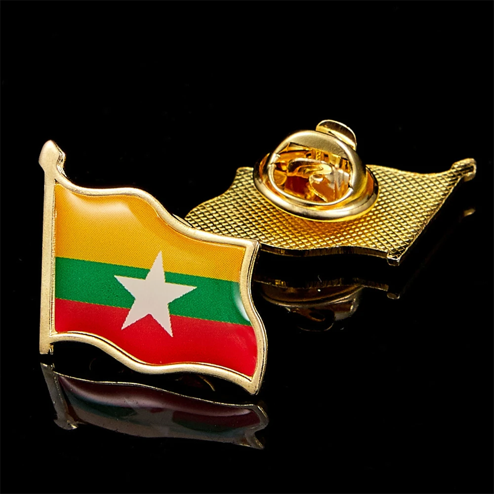 Myanmar Epoxy Painting Flag Brooch Metal Lapel Badge Brooch Pin For Casual Clothes Decoration