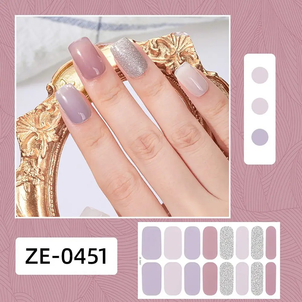 4sets 16 Strips Semi Cured Gel Nail Stickers French Nail Art Gradient Colors Gel Full Nail Wraps Gel Nail Polish Strips