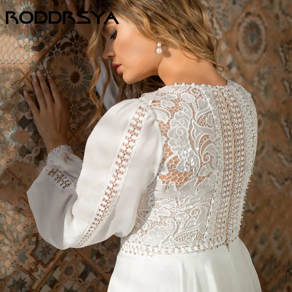 RODDRSYA Chiffon A-Lijn Bruidsjurk Plus Size O-hals Lange Puff Mouwen Kant Bruidsjurk Boho Sweep TrainRODDRSYA chiffon A-lijn trouwjurk plus maat O-hals lange pofmouwen kant bruidsjurk boho sweep trein Vestido De Novia