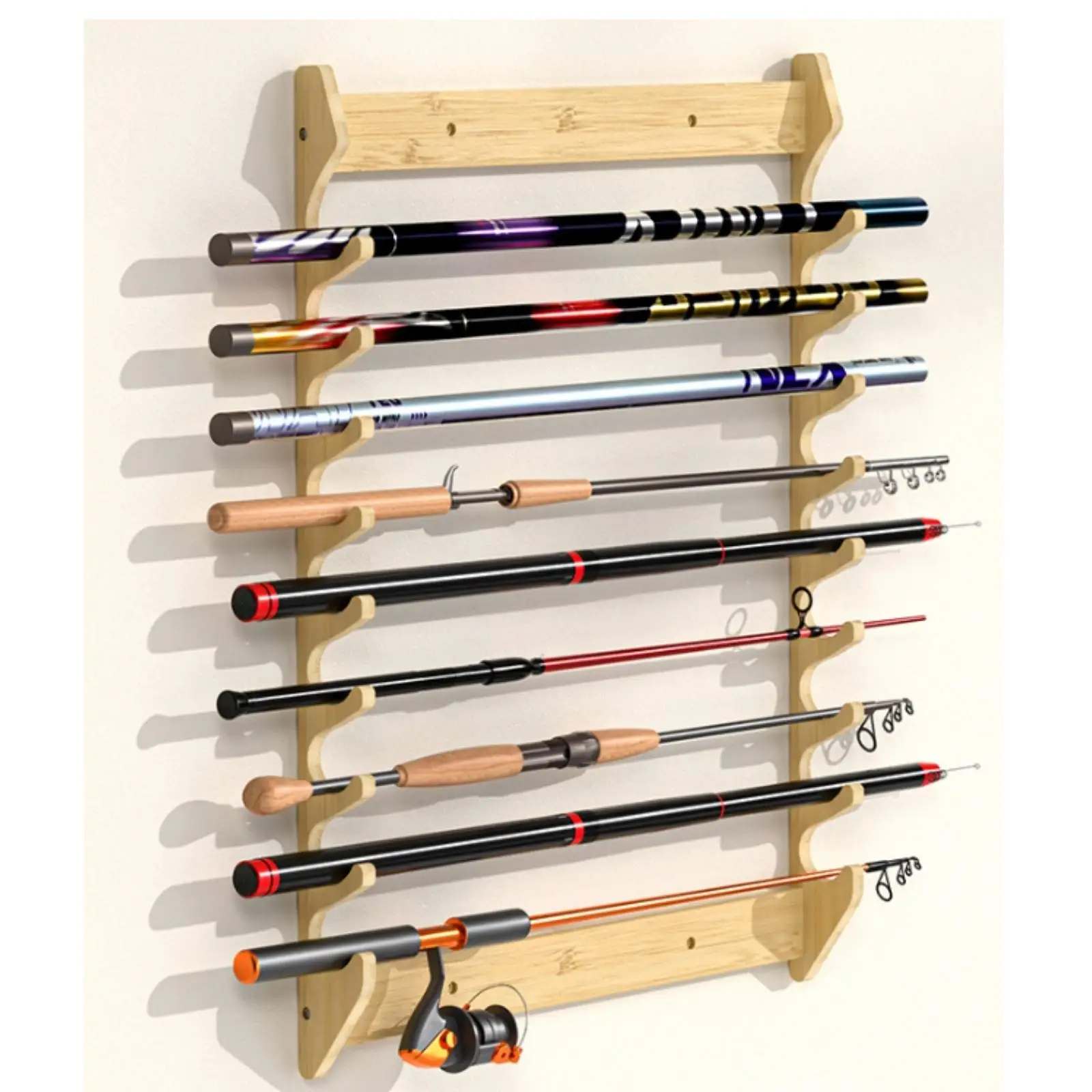 Bamboo Fishing Rod Holder Wall Bracket Storage Stand for Fishing Rods Aesthetics Organizer Rack for Garage