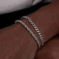2pcs Men's Chain Bracelets,Silver Gold Black Color Stainless Steel Twisted Rope Chain,Trendy Cuban Chain Wristband Gift