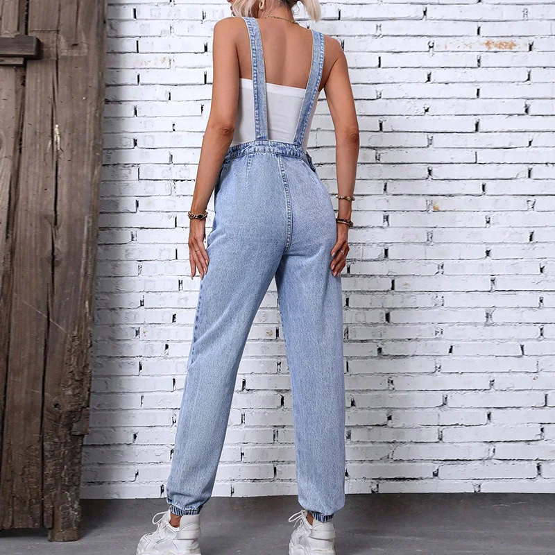 Benuynffy Streetwear Ripped DENIM โดยรวม Jumpsuit ผู้หญิงฤดูร้อน 2025 แขนกุดกระเป๋าสบายๆเอวสูง Overalls สําหรับผู้หญิง