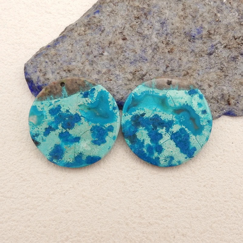 Handmade Natural Stone Chrysocolla Round Earring Bead DIY Making Jewelry Finding 30x3mm 10g