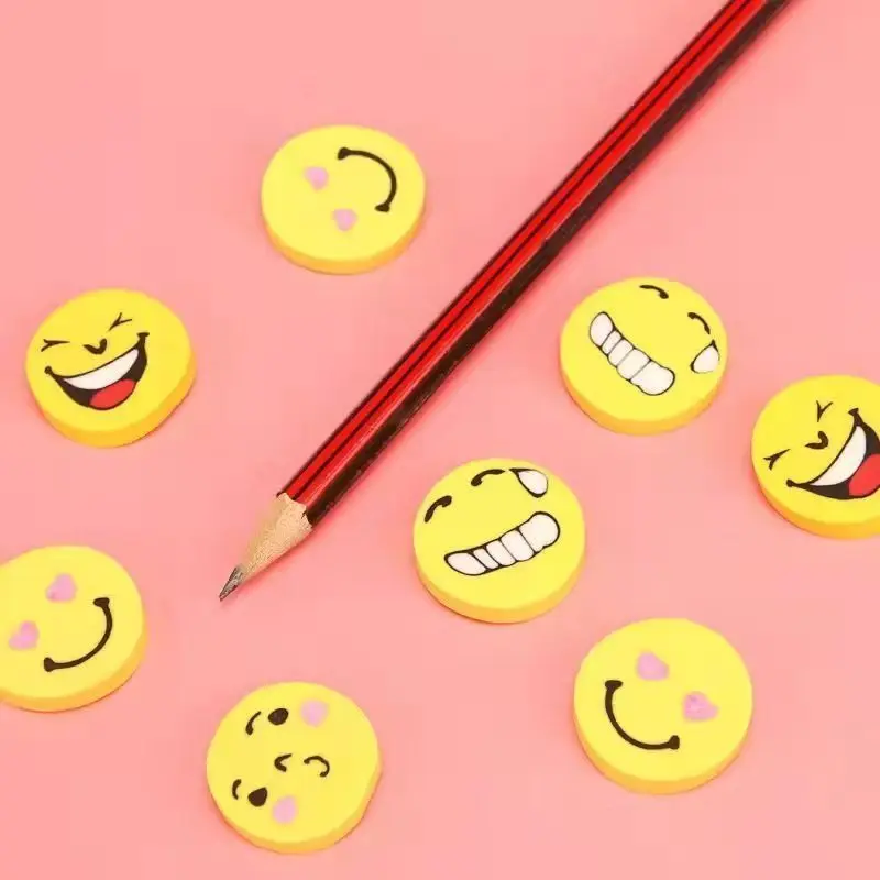 60 Pcs Mini Erasers for Kids Bulk 1 Inch Emoticon Face Round Erasers Fun Classroom Rewards Treasure Box Prizes Goodie Bag Stuff