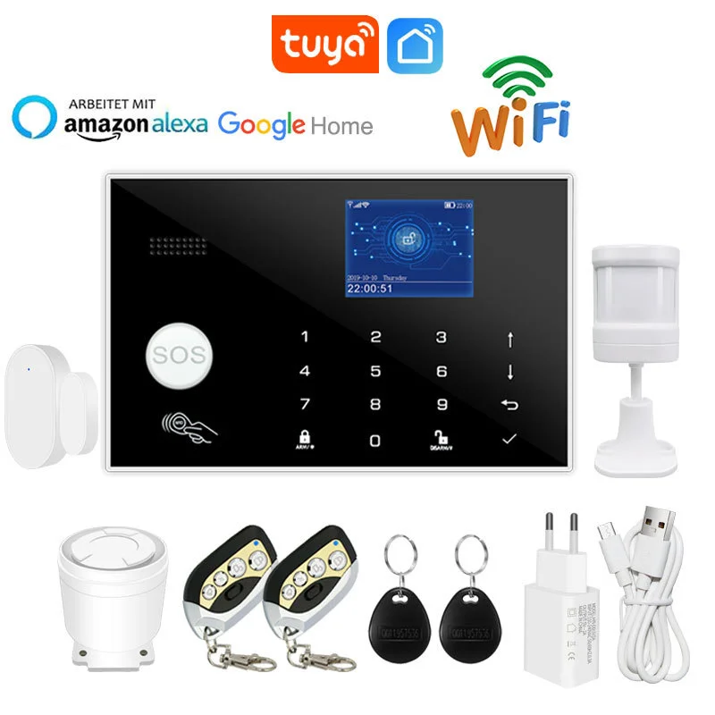 Tuya Graffiti Intelligent Wifi GSM Household Anti-theft Alarm Kit Touch Key RFID Card Burglar Security Temperature and Humidity