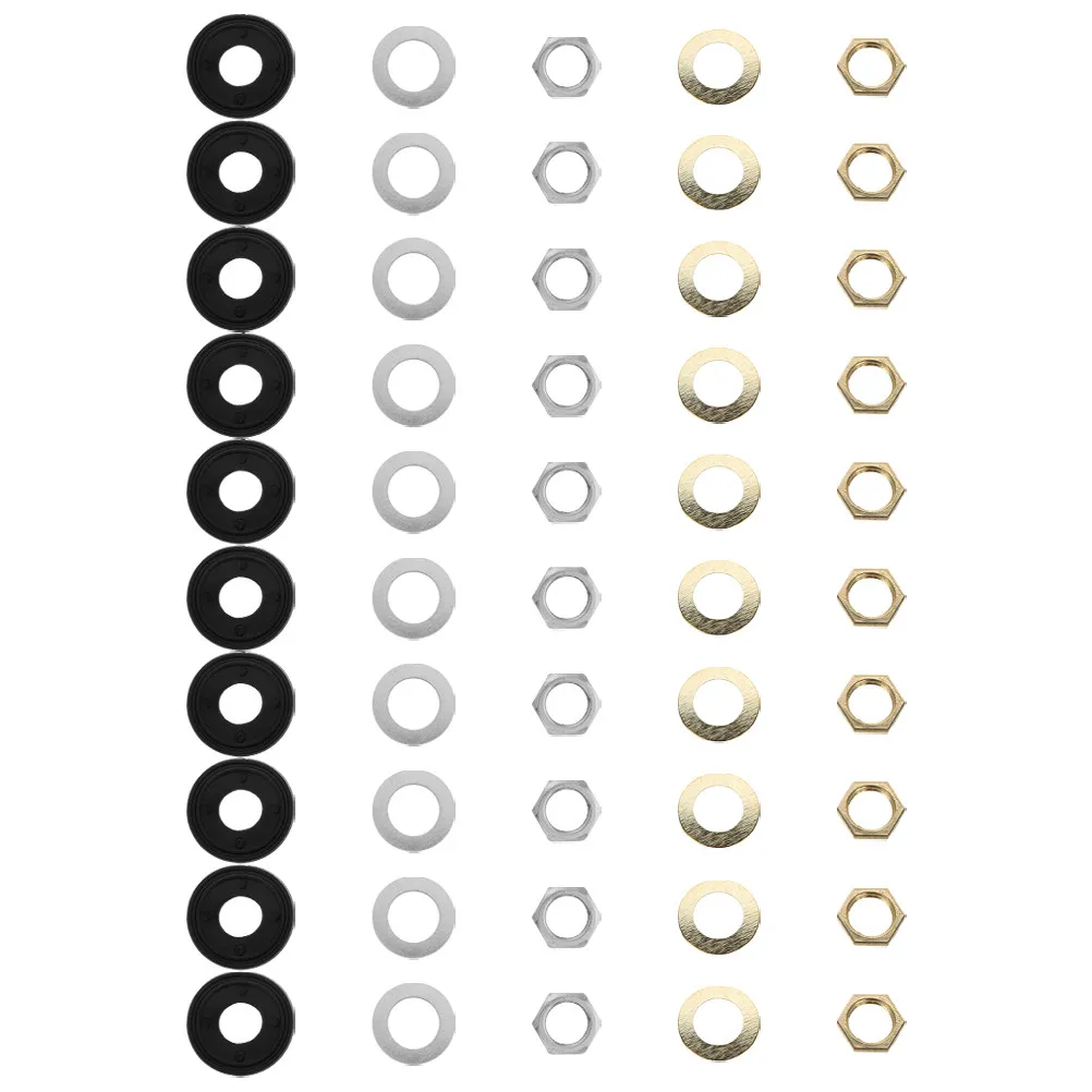20Sets Quartz Clock Fittings Kit Nut Washer Combination with Vibration Dampening Rubber Rings for Clock Mechanism Replacement