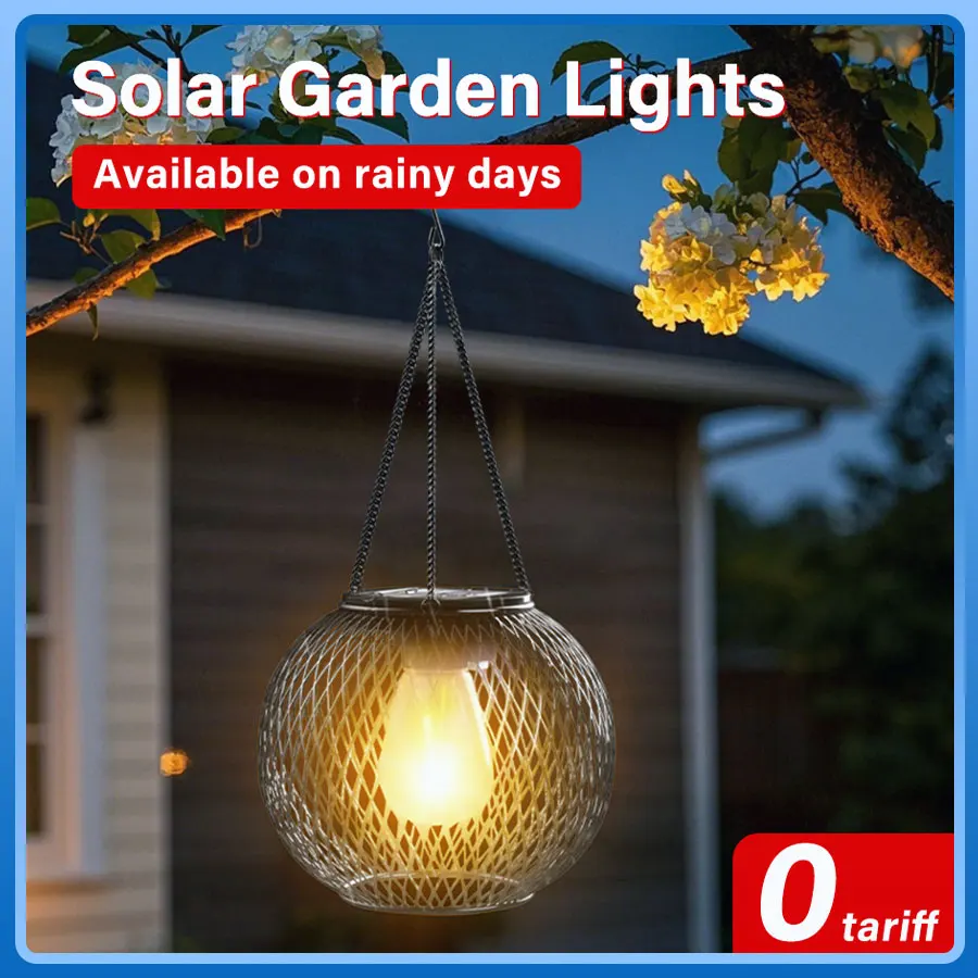 Outdoor Camping Solar Lights LED Solar Hanging Light Portable Lantern Waterproof Dusk to Dawn Automatic For Garden Porch Balcony